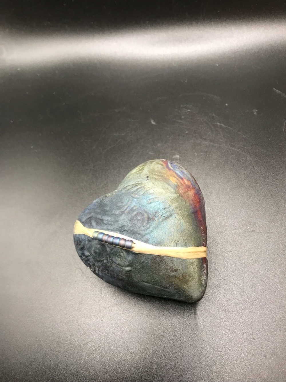 J. Davis Raku Inner Spirit Rattle ~ Heart  Shape Iridescence~